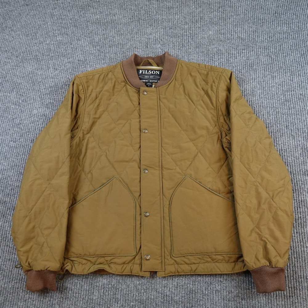 Filson Quilted Pack Jacket Mens Medium Brown Snap Workwear Outdoor Insulated